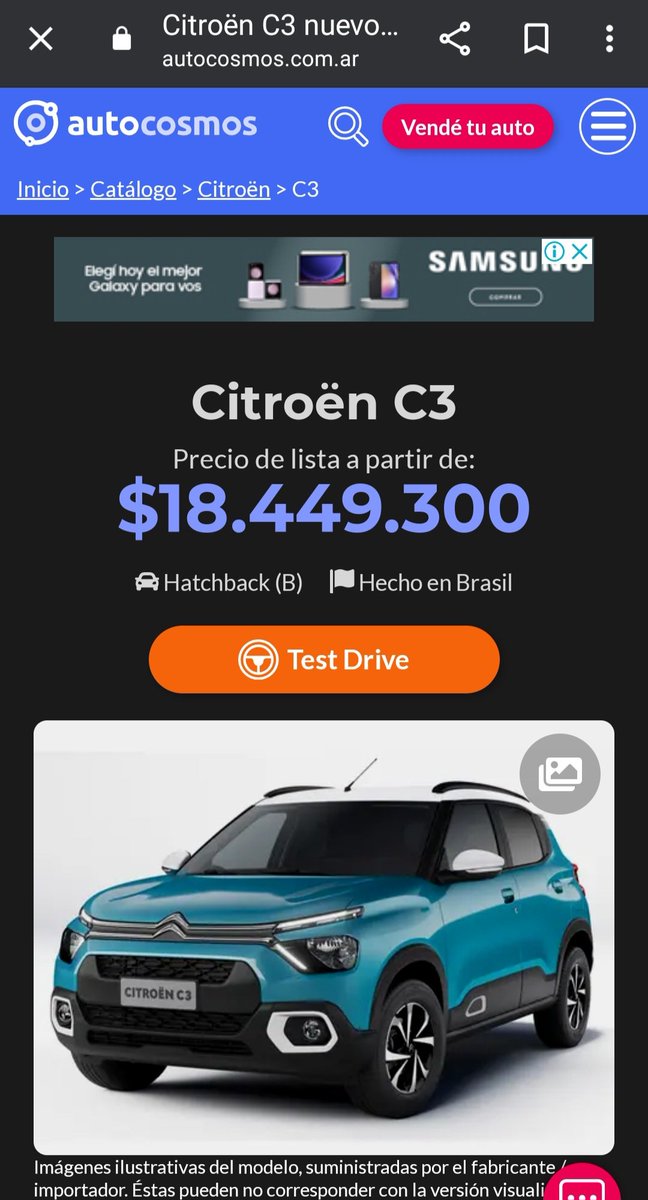 horacioalonso16's tweet photo. Dato. El Citroën C3 más barato en Argentina (Live PT 1.2) cuesta $18.449.300. Son u$s20.900 al oficial o 16.800 al blue. En Chile, de precio de lista, está en u$s12.300, pero hay rebajas q lo dejan hasta en u$s9.053. En los dos mercados se importa de Brasil. Feliz domingo https://t.co/jds20M8tXm
