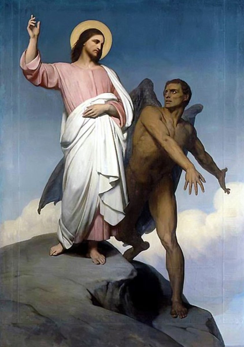 ViriCenturione's tweet photo. El tentador, le dijo: ..."Si eres el Hijo de Dios, di que esas piedras se conviertan en panes para comer". Más Jesús le respondió: "Escrito está: No sólo de pan vive el hombre, sino de toda palabra que sale de la boca de Dios..." Mt4
'Las tentaciones de Jesús' #AryScheffer https://t.co/BkQNaZa72K