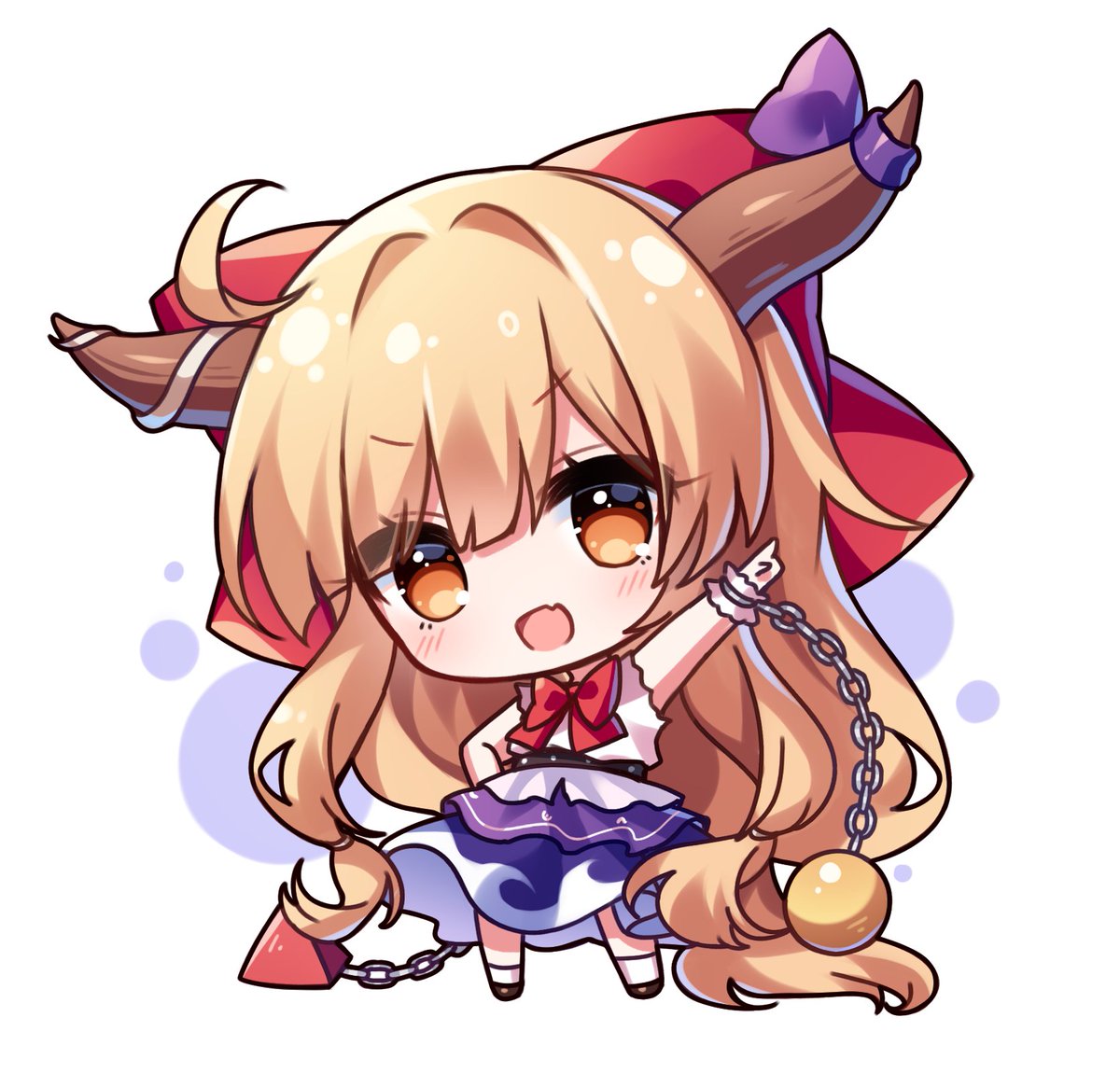 ibuki suika 1girl solo horns long hair chibi bow red bow  illustration images