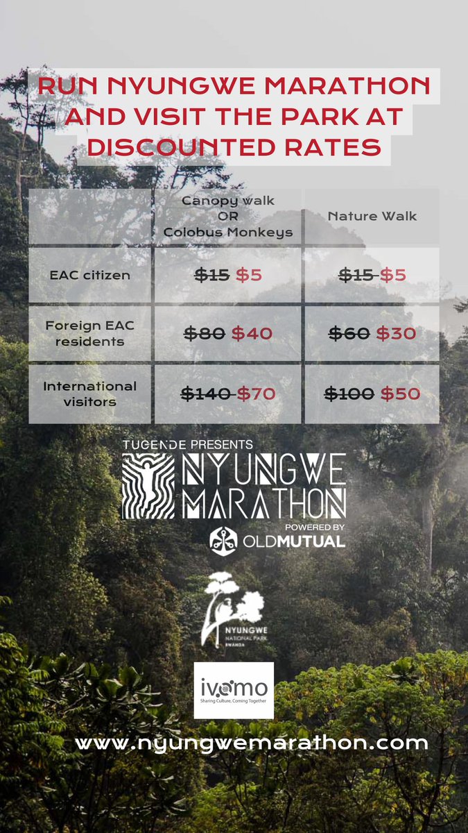 NyungwePark's tweet photo. @NyungweMarathon is coming back! Registration is still going on https://t.co/RktbdCpjgu Get ready to enjoy a run through a montane rainforest. Check available discounted rates before, during and after the race if you have registered. Write to nyungwe@africanparks.org for details. https://t.co/TWcNSUWeGv