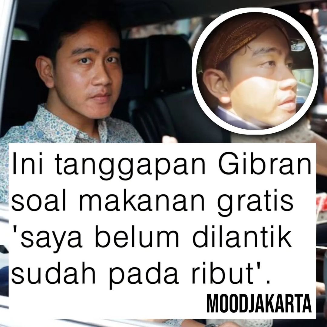 sosmedkeras's tweet photo. Begini tanggapan Gibran Rakabuming Raka saat tanya mengenai program makan gratis.

Gibran Rakabuming kini merespon keresahan masyarakat terkait rumor pendanaan program makan siang gratis yang ramai diberitakan akan memakai subsidi BBM.

Gibran mengatakan agar masyarakat tenang dan tak khawatir karena semua program Prabowo-Gibran termasuk makan siang gratis sudah melalui kajian dan pemikiran matang.

“Saya belum dilantik sudah pada ribut, tenang saja. Pokoknya fokusnya adalah perhitungan real count"

[📸 tt/ekoparyono88]