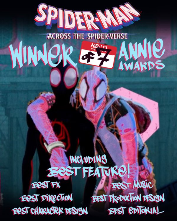 Spider-Verse swept the Annies last night! A well-deserved recognition of the groundbreaking work of the 1,000 artists and filmmakers who made the film so special!