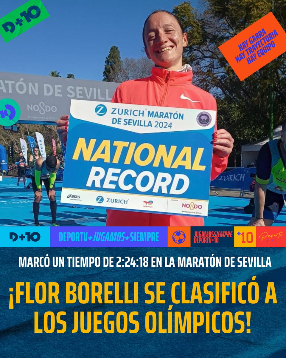 🙌¡FLOR BORELLI A PARÍS 2024! 🙌

🏃‍♀️La marplatense sacó pasaje a los Juegos Olímpicos tras marcar un tiempo de 2:24:18 en la maratón de Sevilla 🇪🇸

😱Además, superó su propio récord nacional, sudamericano y terminó 9° en la carrera. IMPRESIONANTE