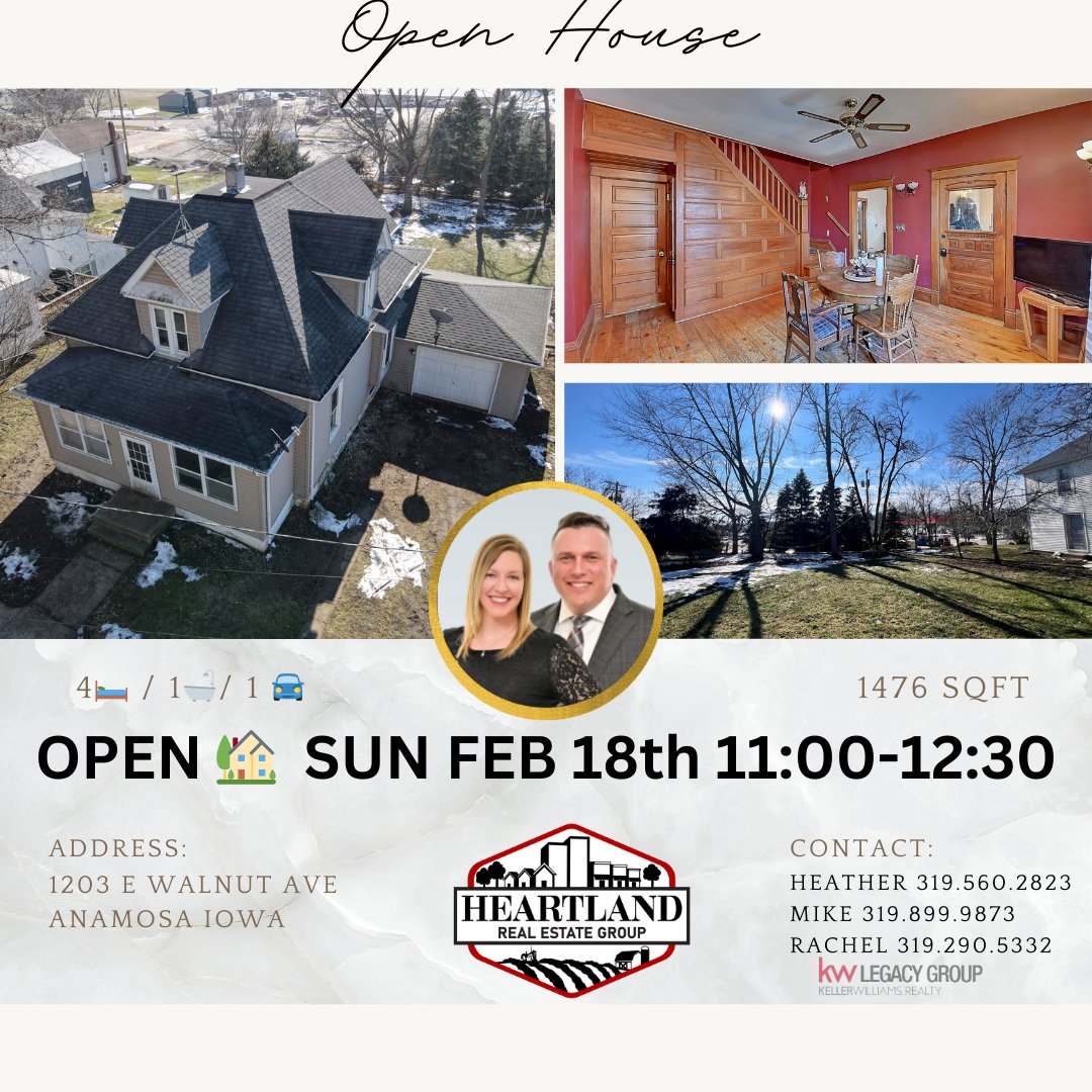 MikeAswegan's tweet photo. PRICE JUST REDUCED!!  
So much potential to make this your own-
🏡OPEN TODAY!!  11:00-12:30
📲 Give Heartland Real Estate Group- Keller Williams a jingle for more details or to schedule an exclusive showing. 
Heather: 319-560-2823 
Mike: 319.899.9873 
Rachel: 319.290.5332 https://t.co/6idyIAqOiX