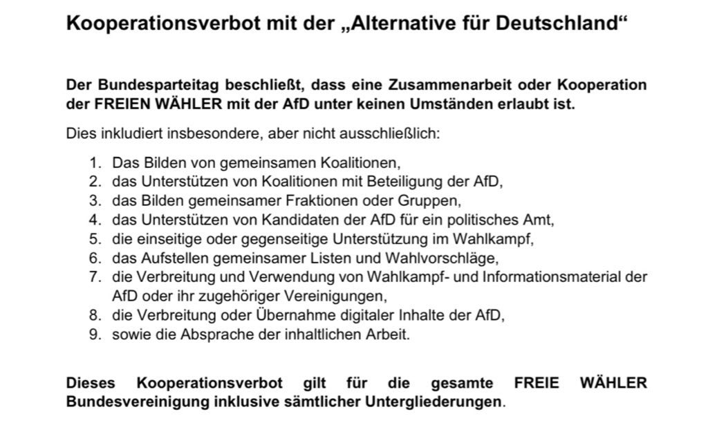 Gregor_Voht's tweet photo. @DerMonologist Der Beschluss gilt auch für die FREIE WÄHLER Sachsen. Ein Bundesparteitagsvotum mit 92% ist sehr deutlich. https://t.co/fZ1OiCMGPX