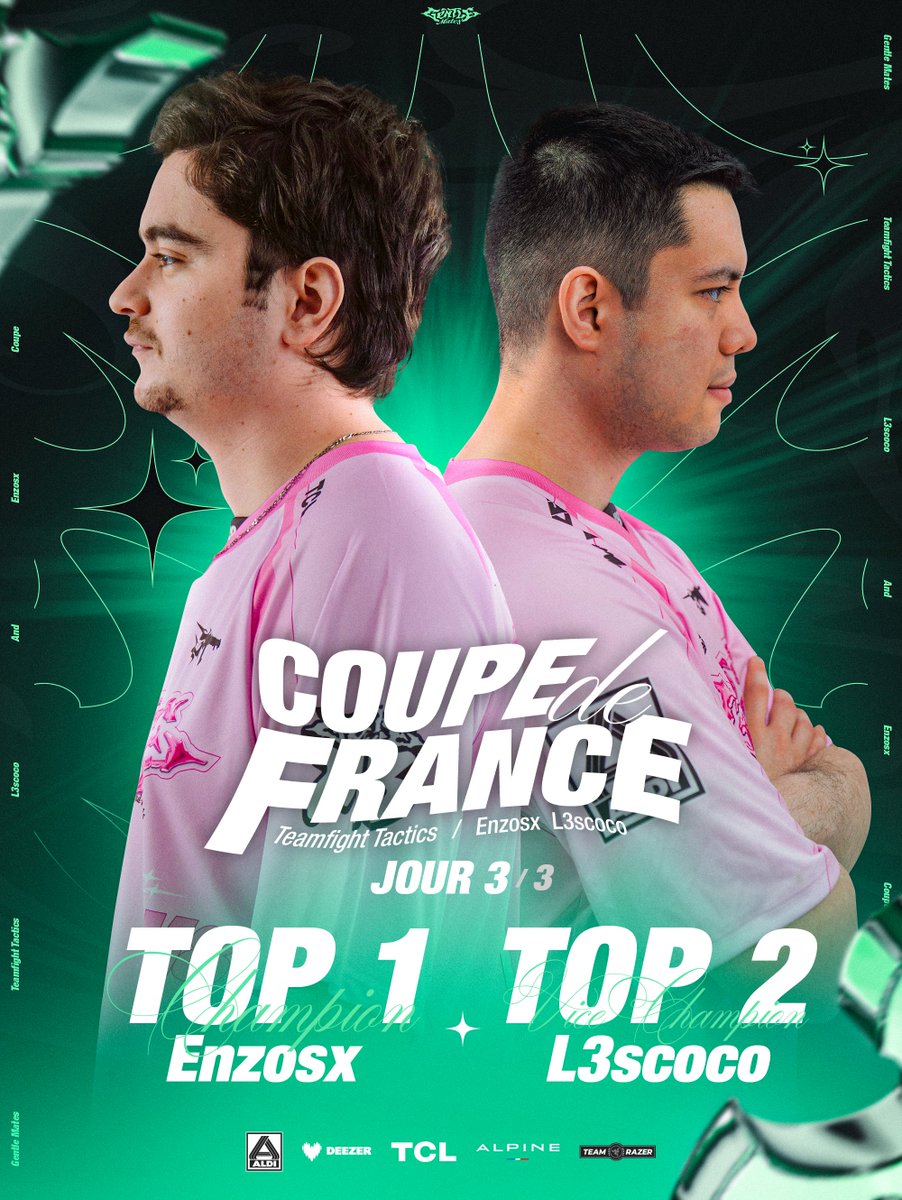 gentlemates's tweet photo. Une performance tout simplement XXL de la part de nos deux joueurs TFT sur cette coupe de France 🥇🥈

Nous sommes on ne peut plus fiers d'eux 💚 #M8WIN https://t.co/YdBBAEhgwS