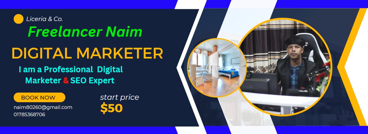 I am  Naim a Professional Digital Marketer. I know Facebook Marketer with Instagram marketer With Twitter Marketing . Also YouTube Expert. I can do SEO Professional and Linkedin Marketing.

#digitalmarketingagency #DigitalTransformation #facebookmarketing #OnlineBusiness