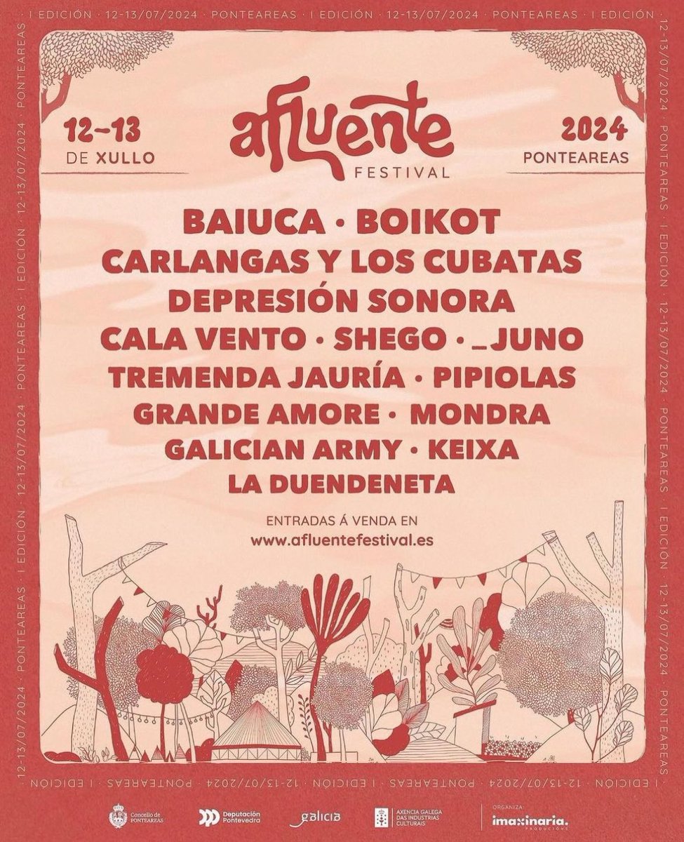 Los días 12 y 13 de julio @afluentefest en @ponteareas_gal con @baiucamusic @BOIKOTBAND @carlangas_mp3 #mondra @SonoraDepresion @Grande_Amore_OG @soy_juno @CalaVento @shegomanda @GalicianArmy @Pipiolasclub y más, info:galiciaenconcierto.com/evento/afluent…