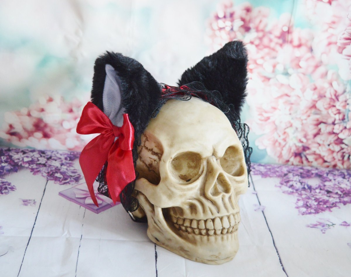 Nekollars's tweet image. Made to Order - Lolita Headband with  Kitten play cat ears with ribbon bows - neko lolita cosplay costume - kitten play gear accessories tuppu.net/a8bef1e8 #Etsy #Nekollars #ClipOnEars