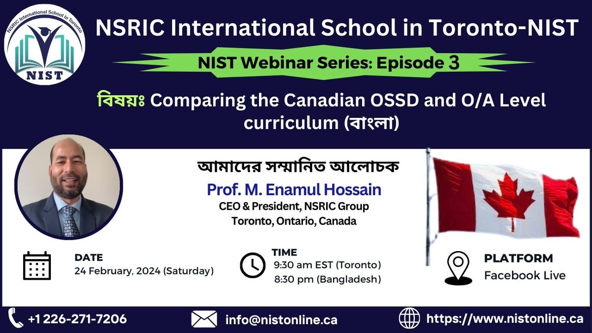 nist_canada's tweet photo. ়েবিনার সিরিজ ওয়ার্কশপ 3: Comparing the Canadian OSSD and O/A Level curriculum 

এই ওয়েবিনার সেশনটি তাদের জন্য, যারা তাদের সন্তানদের কানাডিয়ান পাঠ্যক্রম-ভিত্তিক ইংরেজি মাধ্যম স্কুলে ভর্তি করতে আগ্রহী এবং ইচ্ছুক অভিভাবকদের জন্য https://t.co/AkT4lyLegy
