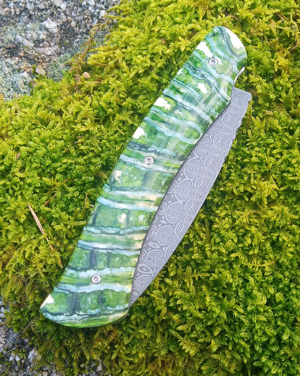Couteaudumitou's tweet photo. @Couteaudumitou 
Bonjour à tous
Voilà un #couteau pliant L'Episol cran carré
Sa lame est en #damas inox
Ses platines et son ressort sont en inox
Son manche est en molaire de #mammouth stabilisé
Il mesure 21 cm pour 9 cm de lame
#madeinfrance #faitmain #coutellerie #artisanat https://t.co/Qof2v3kp2i