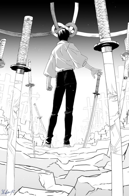本誌

乙骨憂太先輩の真贋相愛カッコイイ
刀がいっぱい刺さってるとかもうね、見事にオタク心をくすぐってる 
#呪術廻戦 #呪術廻戦ファンアート 