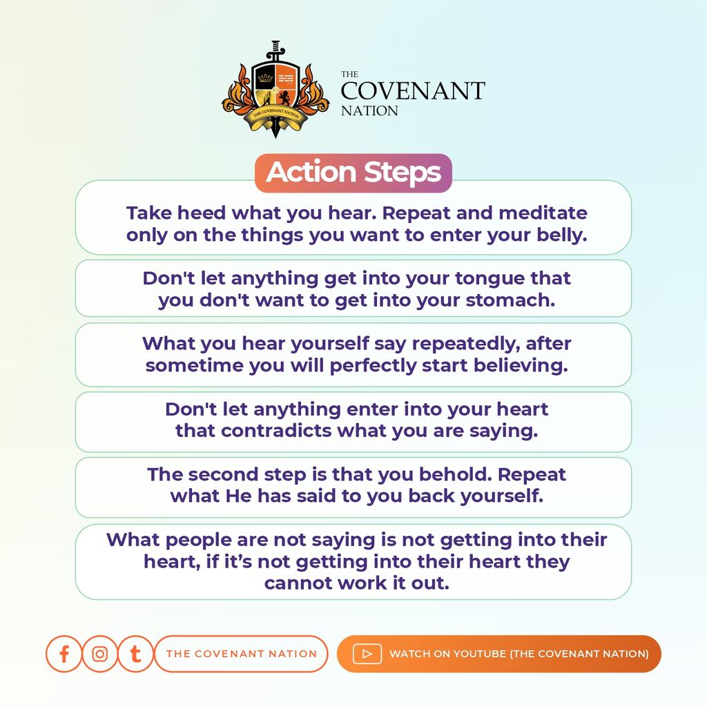 CovenantCCentre's tweet photo. What steps will you take from God's word today? Do not be a hearer only.
#tcnservices #sundayservices #WordofGod #WordfromGod #thecovenantnation #transformation https://t.co/xhA0gtwU4f