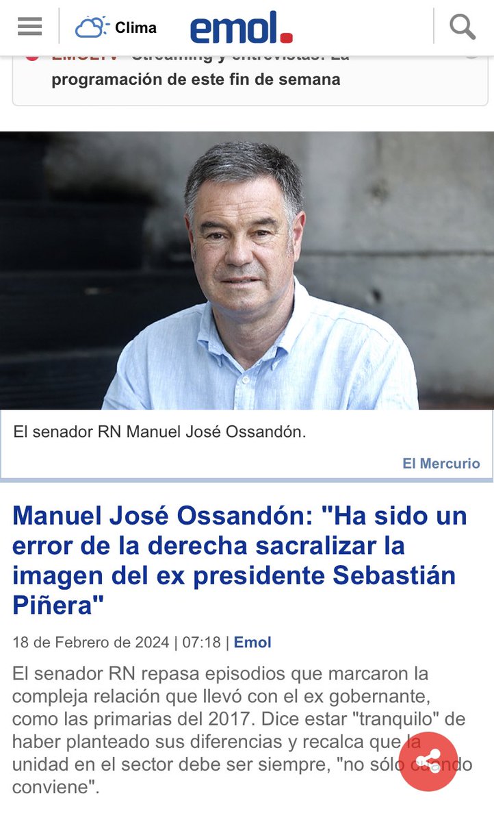 🔴Absolutamente de acuerdo con <a href="/mjossandon/">Manuel José Ossandón</a> sacralizar a Piñera ha sido un gran error..  Ahora hablar de DERECHA también es un ERROR.. pues la <a href="/udipopular/">UDI</a> <a href="/RNchile/">Renovación Nacional 🇨🇱</a> están muyyyy lejos de serlo .. Ellos son de centro izquierda