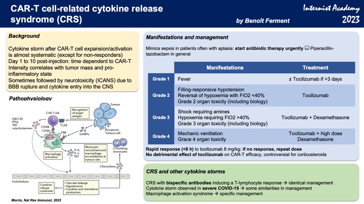 CAR-T cell-related cytokine release syndrome (CRS) - By Benoit Ferment (fellow in Internal Medicine, Paris, France) #CRS #CARTcells #InternistAcademy 2023