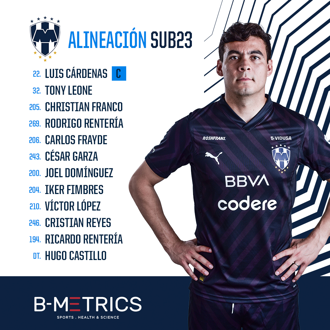 Rayados_FB's tweet photo. #Sub23 | ¡Todo listo para el Monterrey Vs. Toluca! 🤠🆚🔥

#BMetrics presenta la alineación de los Rayados del Monterrey. 👏🏻

¡Sigue la transmisión a través de las redes sociales de @Rayados! https://t.co/nwMtumYVpT