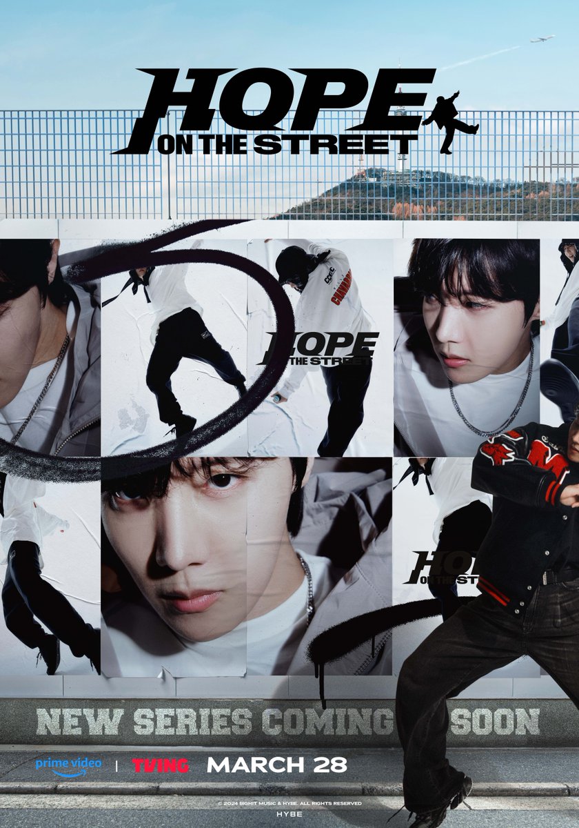 <HOPE ON THE STREET> Teaser Poster NEW DOCU SERIES COMING SOON 📅 March 28, 0AM (KST) 📺 Premiere globally | 전세계 동시 공개 Global: Prime Video (@PrimeVideo) Korea: TVING (@tvingdotcom) #HOPE_ON_THE_STREET #홉온스 #jhope #제이홉