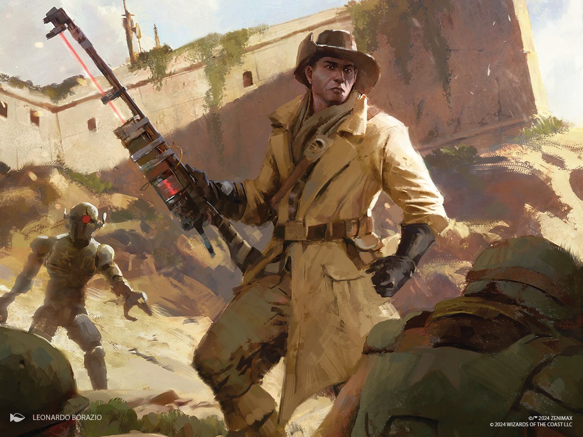 BethesdaStudios's tweet photo. Mark it on your map... or calendar. We've got something exciting to show you tomorrow courtesy of our friends at @wizards_magic.  #MTGxFallout https://t.co/xdg93dX8e2