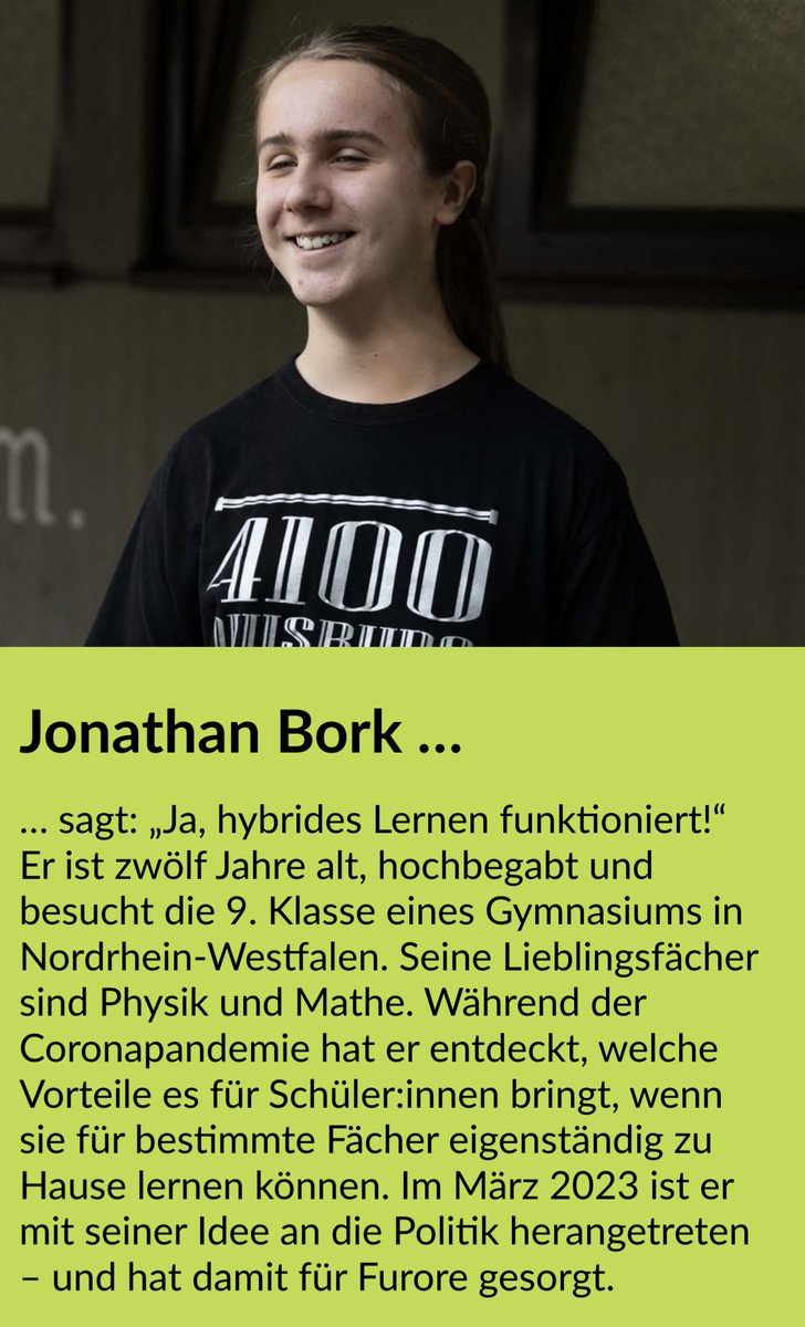 'Läuft das deutsche Schulsystem bald hybrid?', fragt die @BertelsmannSt
im Interview des #changeMagazin @Jojo11MC - hier der Link zu dem lesenswerten Gespräch mit dem Schüler Jonathan Bork über #HybridesLernen:
➡️change-magazin.de/de/so-kann-hyb…
1/