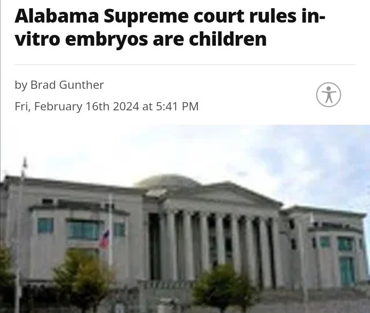 DoomScroling's tweet photo. In an 8-1 ruling the AL Supreme Court has ruled that embryos are children.
The ruling effectively gives the same legal standing belonging to born persons, to embryos. Stating that the "wrongful death of a minor act" applies to embryos.
H/T @mgilles_2000 https://t.co/XzgkjdHpi9