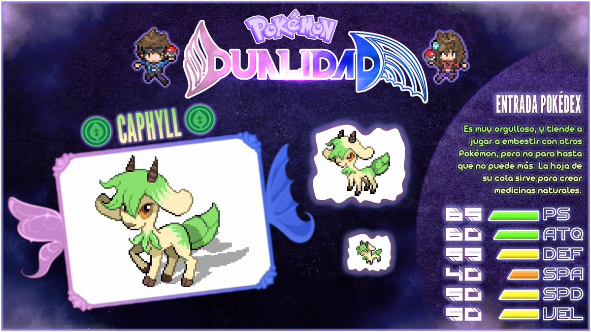 _DUALIDAD_'s tweet photo. ¡Fichas de iniciales en Pokémon Dualidad!

Os presento a la cabrita de tipo Planta, Caphyll. Un Pokémon vivaracho y con ganas de pegarse coces y zurriagazos con to'l mundo. ¡Un crack de inicial!

(Como diría un proverbio popular; la cabra, la cabra, la [CENSURADO] de la cabra...) https://t.co/lIalfKddiM