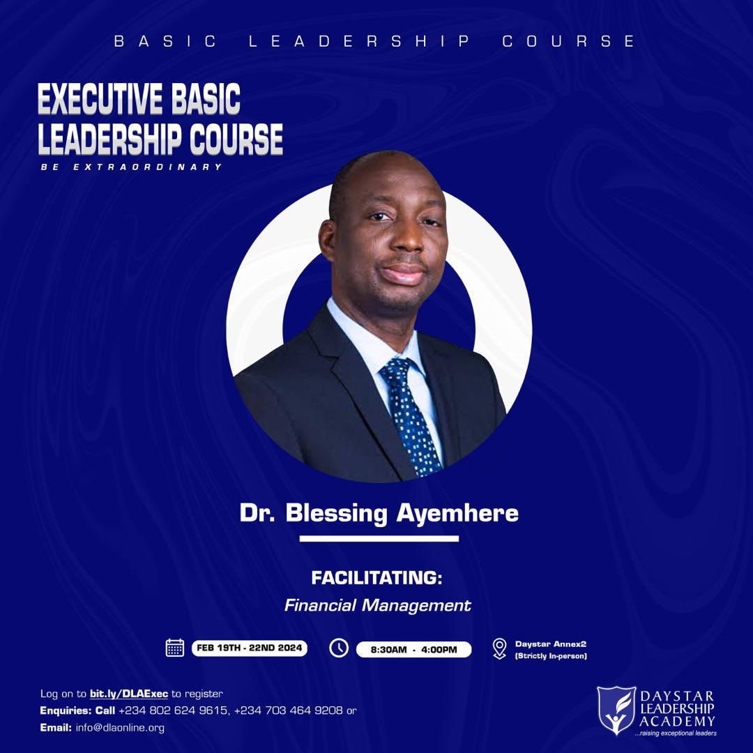 DaystarNG's tweet photo. Unlock your full potential at Daystar Leadership Academy’s Executive Leadership course! 

Starting from February 19th to the 22nd, 2024, join us for a transformative experience led by experienced professionals. 

Don’t miss this opportunity to gain invaluable knowledge and insights. 

Registration closes at 6pm today. Enroll now to secure your spot! (Link in bio)

For more details, call/WhatsApp our DLA TEAM at 
+234 802 624 9615,
+234 703 464 9208 
 📨 info@dlaonline.org
.
#LeadershipDevelopment #DaystarLeadershipAcademy