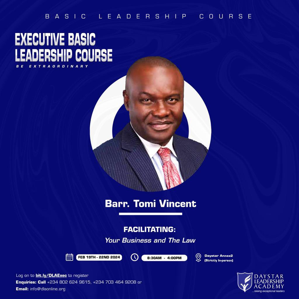 DaystarNG's tweet photo. Unlock your full potential at Daystar Leadership Academy’s Executive Leadership course! 

Starting from February 19th to the 22nd, 2024, join us for a transformative experience led by experienced professionals. 

Don’t miss this opportunity to gain invaluable knowledge and insights. 

Registration closes at 6pm today. Enroll now to secure your spot! (Link in bio)

For more details, call/WhatsApp our DLA TEAM at 
+234 802 624 9615,
+234 703 464 9208 
 📨 info@dlaonline.org
.
#LeadershipDevelopment #DaystarLeadershipAcademy