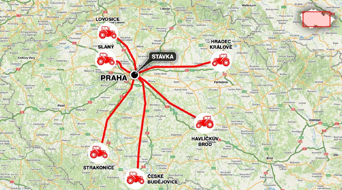 BoltWorker's tweet photo. Traktory začnou do Prahy najíždět v pondělí časně ráno ze šesti směrů https://t.co/E8GZFmzRuC