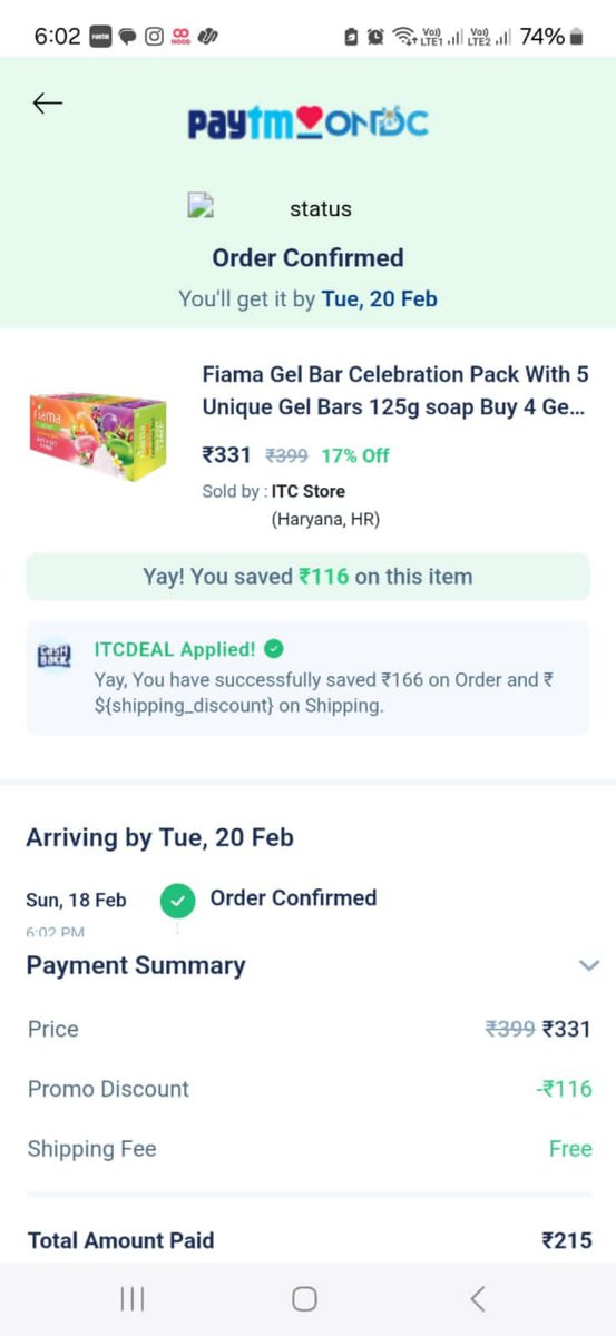 _UntoldLyrics's tweet photo. Shopping from Paytm ONDC means Guaranteed Lowest Prices. I just shopped pack of 5 #Fiama #Soap at lowest online price through #PaytmONDC
I paid total 215Rs
Other apps prices
Amazon-331
Zepto-268
BigBasket-359
@ONDC_Official is saving our money 💰😍
#BharatKaONDC #VocalForLocal https://t.co/Y337vuihdT