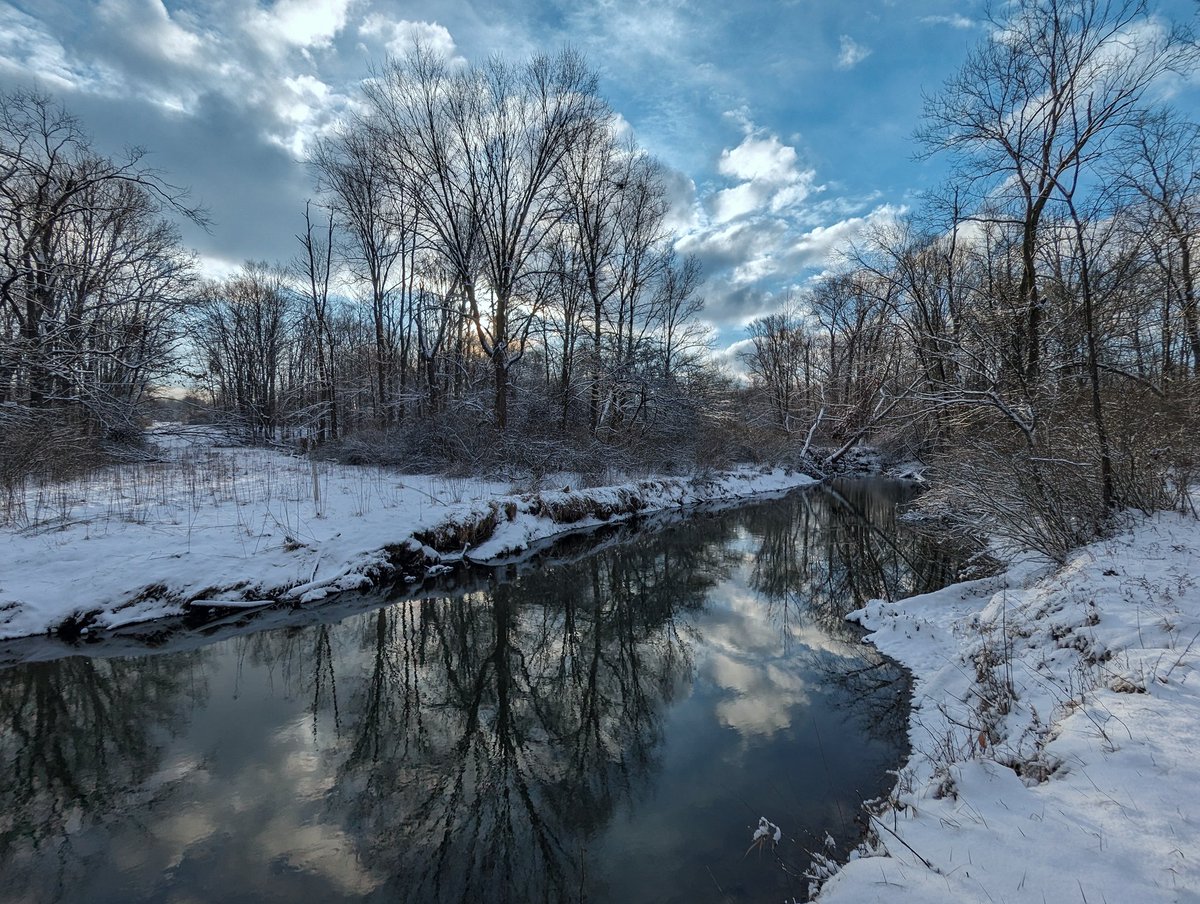 Here are some ground level views of a beautiful Tinkers Creek yesterday morning after our overnight snowfall, really like the reflections