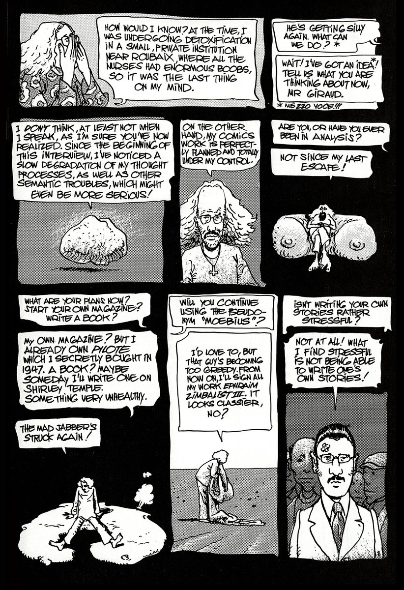 AtomekART's tweet photo. @DeevElliott @DarrellEpp @BiLLYd_licious @TheRealAlMega @ComicCrusaders @MrBitterwitter @Lord_Azoth @johnfreeman_DTT @realmarkrez @deanetts "Moebius circa '74" is a gloriously fun autobiographical piece where Moebius pokes fun at himself and at life in general.

Story and art by 'Moebius' (tones by me), translation by Randy and Jean-Marc L'Officier, with lettering by 'Super-Adaptoid' Woodrow Phoenix! https://t.co/XSbUXcM3It