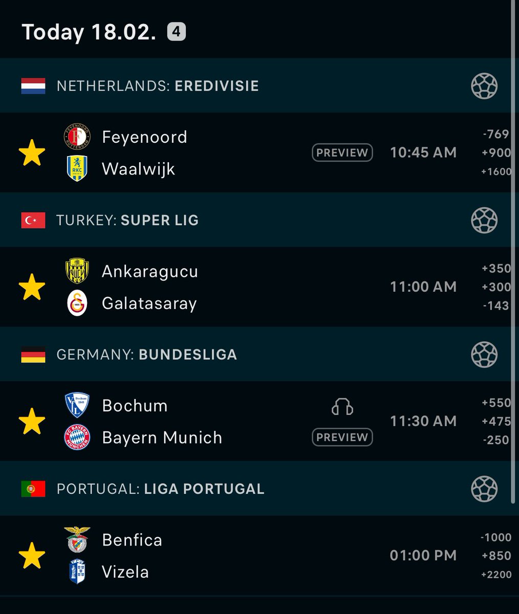 TheJT9's tweet photo. 🚨Rise N’ Grind 💪Free Play🚨
40-8 (83%) +49.4u L/48 MLP🍀
4-0 L/4 Free🍀
11-3 (79%)Soccer Run🍀
1 unit💰 | 4 Team Parlay👇
⚽️Feyenoord ML
⚽️Benfica ML
⚽️Bayern DNB
⚽️Galatasary DNB
#SoccerTips #UFC298 #GamblingX #ManCity #TheLED #Volk #NBAAllStar #Draftkings #PrizePicks https://t.co/tyP80m9lqV