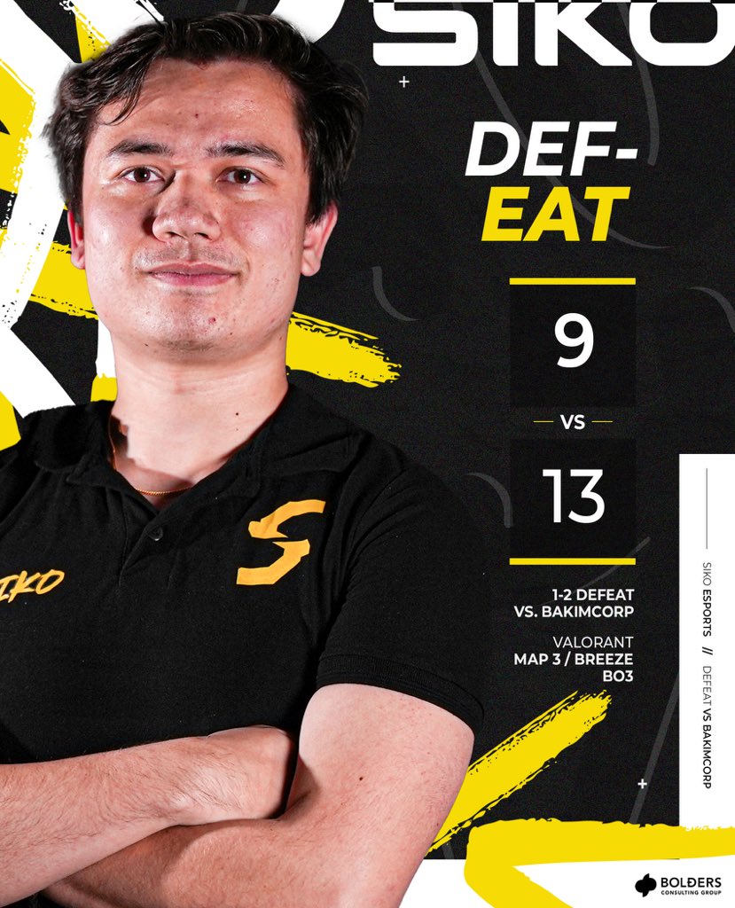 SikoEsports's tweet photo. Today was not our day 🥲
We lose Breeze 9-13 and get knocked out of the playoffs 1-2 by @BakimCorp which means we end top 8 and the end of our #OpenTourFrance run for now.
We will be back stronger for stage 2 in March 😈
#BeSiko https://t.co/u8ZIJ5gk75