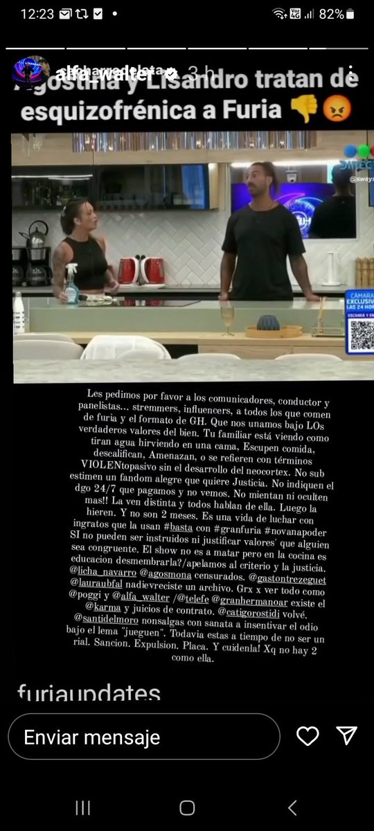 cjudith491246's tweet photo. Esto subió Alfa a instagran,DIFUNDAN, por favor !BASTA de BULLING basta de AMENAZAS,basta de DISCRIMINACION  a Furia,DIFUNDAN ! https://t.co/6fZtKWG90W