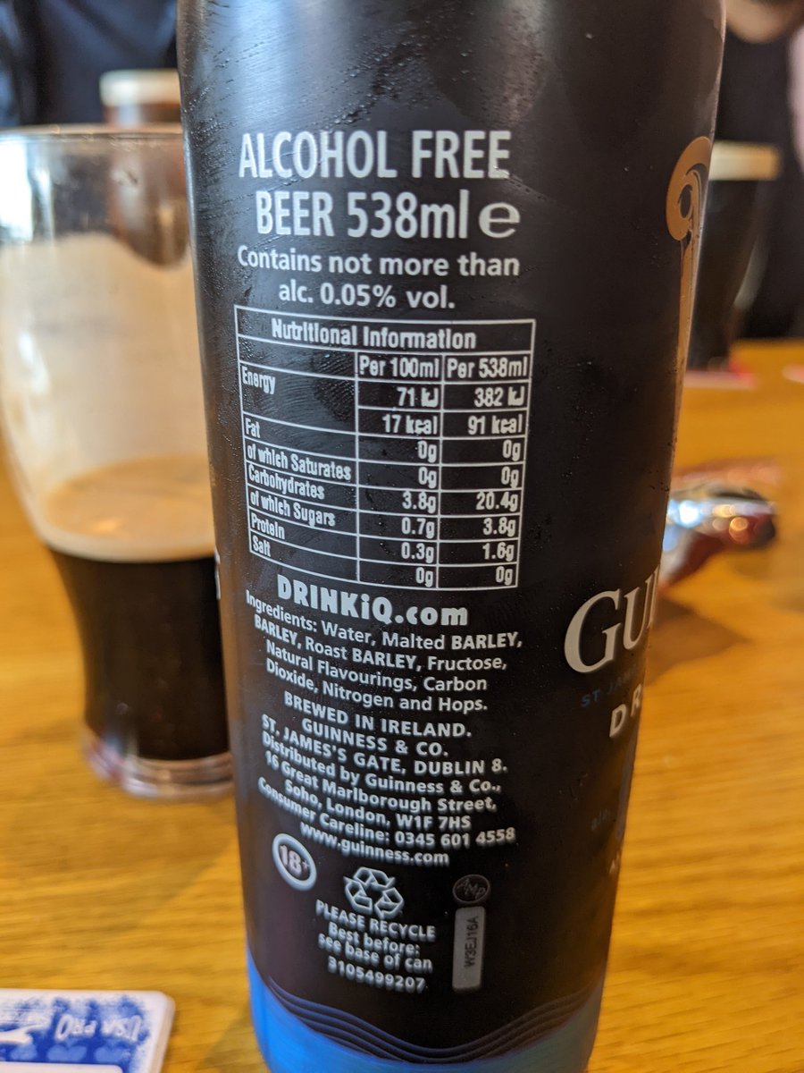 Onefatjatt's tweet photo. @GuinnessIreland 
Completely shocking,

How can it be alcohol free when it has 0.05% in it. https://t.co/I0KyFjYDwS