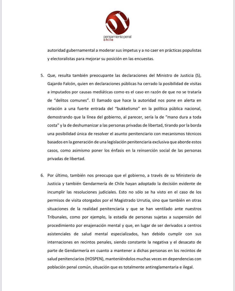 pensapenalchile's tweet photo. 🔴 Declaración Pública de nuestra Asociación sobre resolución judicial cuestionada por el Gobierno en relación a visita a centros penitenciarios e imputados por causas mediáticas. https://t.co/1GZ6mzQyFn