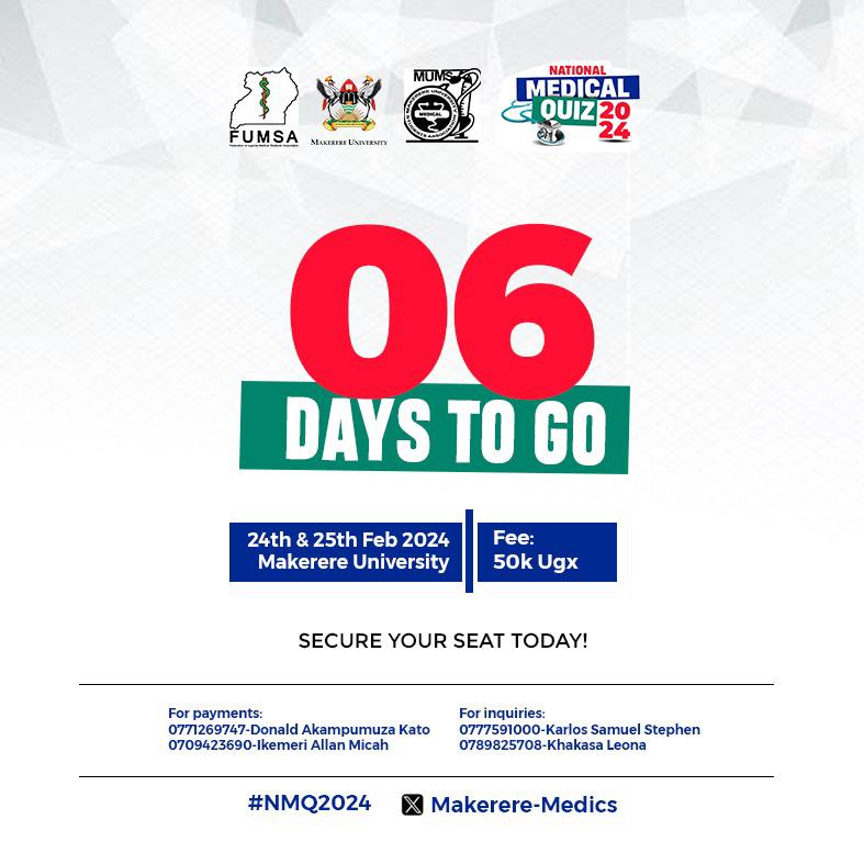 KatoDonald6's tweet photo. Medical students are you ready?
All roads lead to Makerere University next weekend! 🔥
#NMQ #makerere https://t.co/0Q7oQK5vFG
