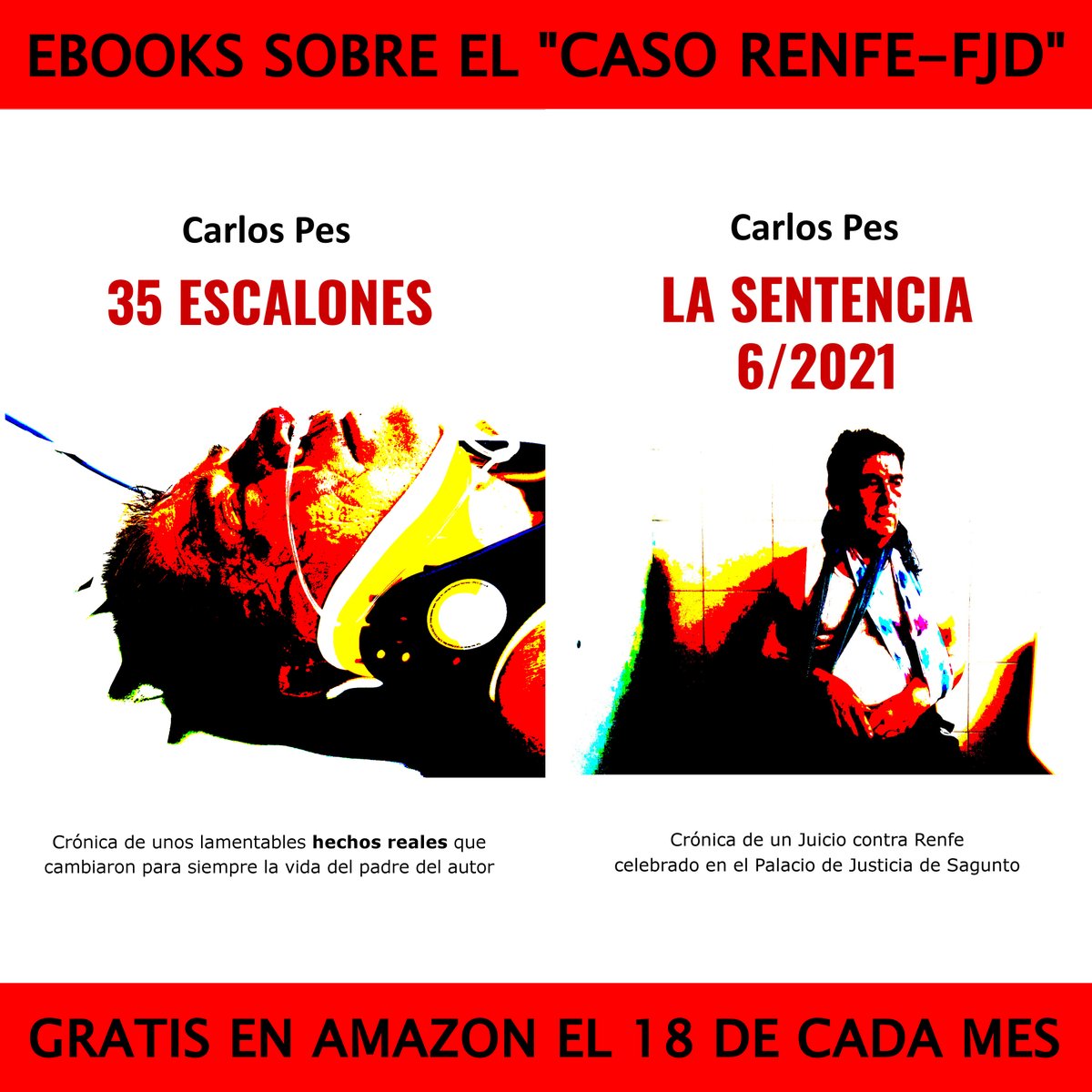 Si todavía no conoces el escandaloso #CasoRenfeFJD, el día 18 de cada mes puedes descargar gratis en Amazon (en formato ebook) los dos libros que he publicado sobre los deplorables hechos que tuvieron lugar y que los grandes medios de comunicación ocultan.
amazon.es/dp/B0BRVS3GVW