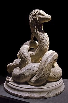 AbiffArte's tweet photo. "Glycon, una deidad de la antigua Grecia y Roma, era representado como una serpiente sagrada con cabeza humana, asociada con la adivinación y los milagros. #Mitología #Glycon" https://t.co/FELavujtqU