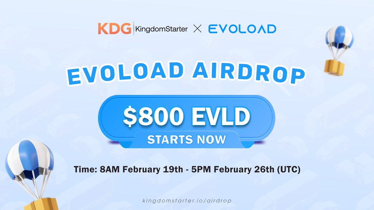 Kingdomstarter's tweet photo. 📣 KDG x  @evoload #Gleam Airdrop 🍀🍀🍀

💎Reward: $800 EVLD
🏆Leaderboards: 3 Winners
🎲Lucky winners: 55 random users
⏰Registration time: 8AM February 19th - 5PM February 26th (UTC)
👉 Complete all the tasks : https://t.co/CRxxagZe3n https://t.co/NQ85oMlAXa