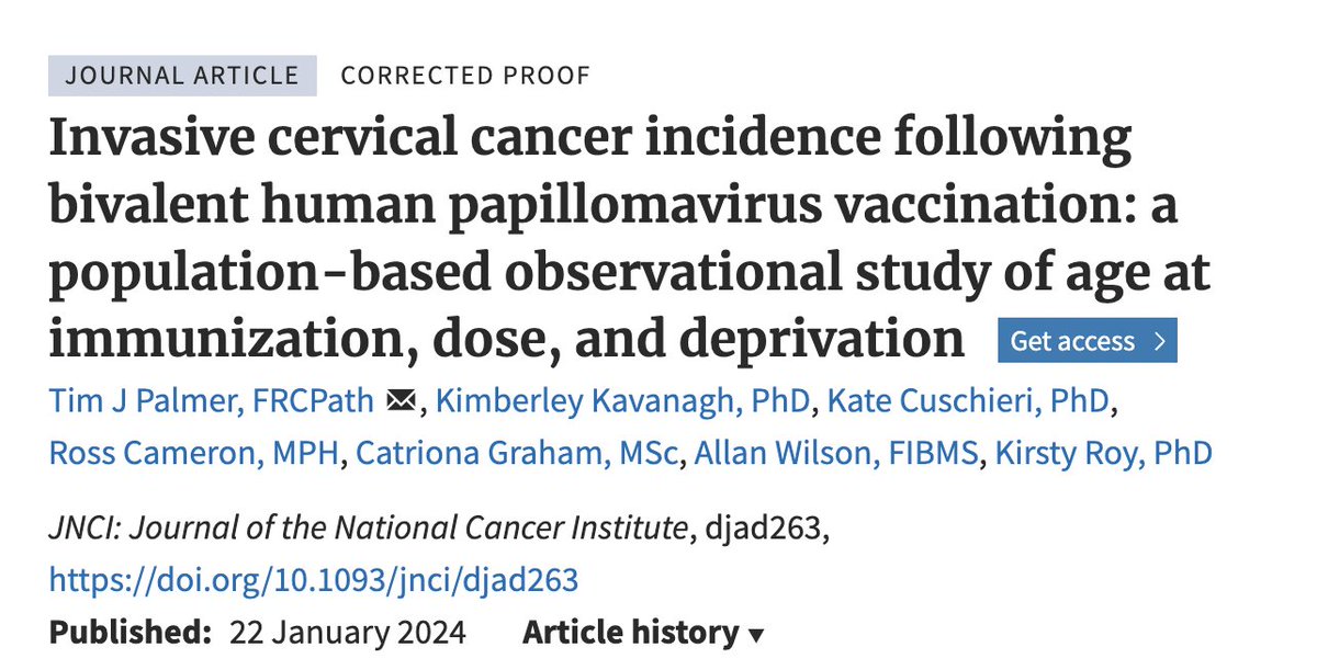 🦠Un estudio publicado en JNCI indica que no se registraron casos de cáncer cervical invasivo en mujeres vacunadas a los 12-13 años con la vacuna bivalente contra el virus papiloma humano (VPH)
💉Estos resultados reflejan la eficacia de los programas de vacunación contra el VPH