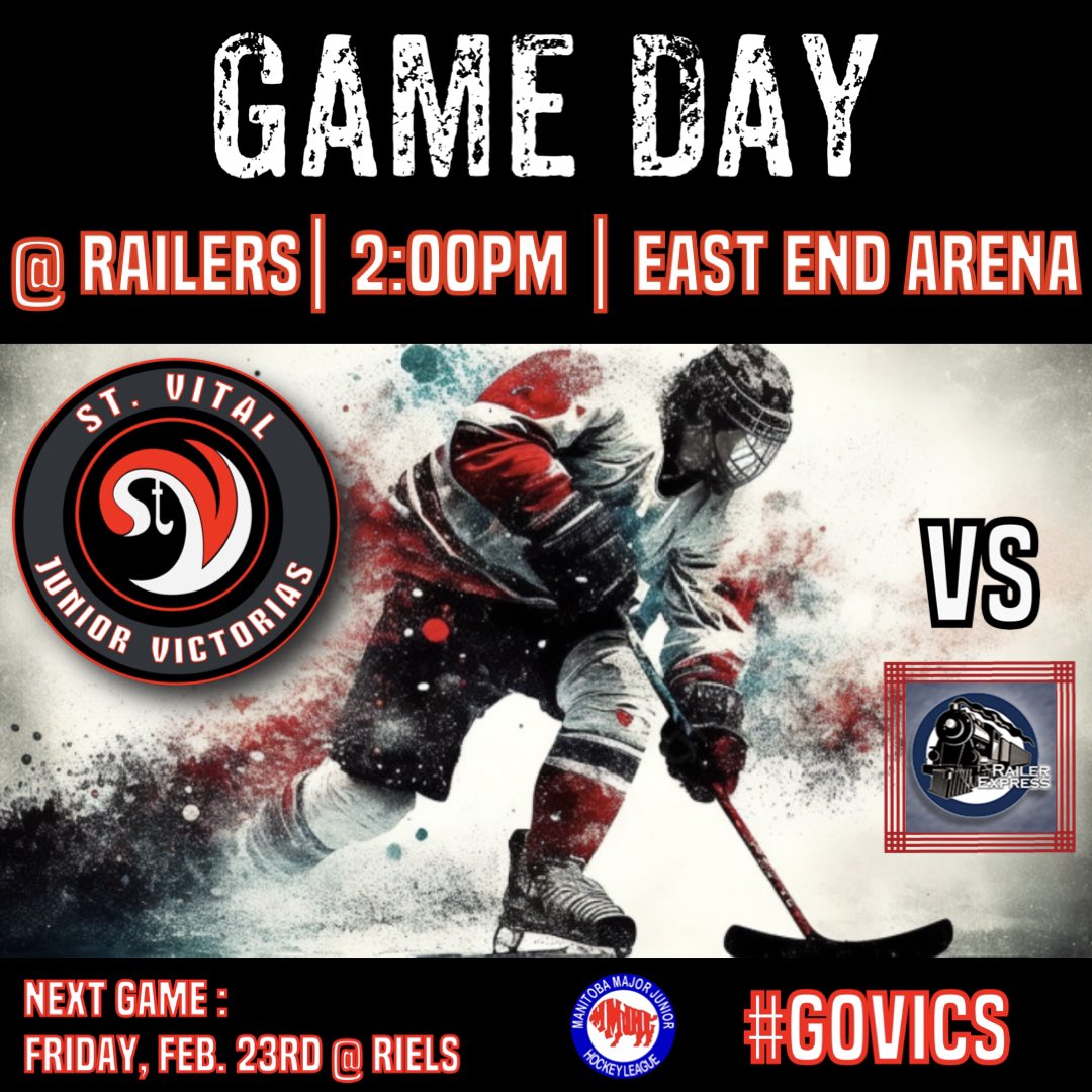 stvitaljrvics's tweet photo. 🚨GAMEDAY🚨
Your VICS head to Transcona this afternoon for a tilt! Come on down and support the boys!
🆚 - Railers
⏱️ - 2:00pm
📍 - East End Arena
#govics #sundayfunday #showtime https://t.co/VVIntVxib1