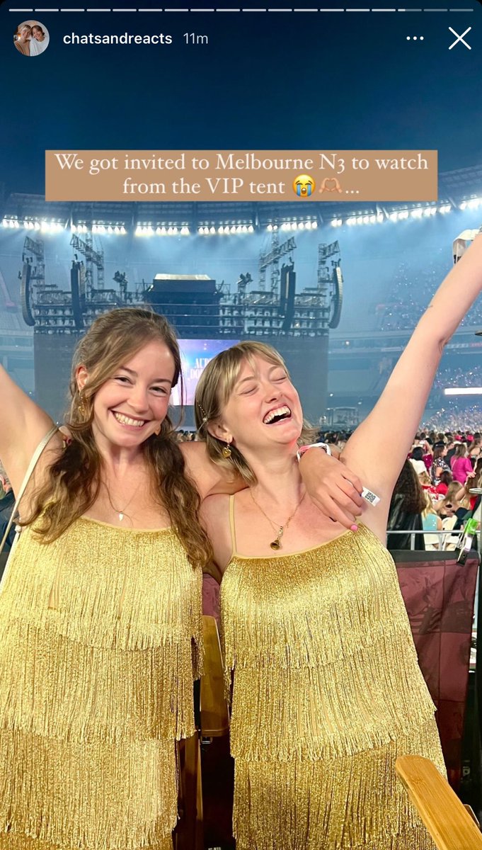 Emily and Bonny (<a href="/chatsandreacts/">Chats&Reacts ~ Emily & Bonny</a>) were invited to Night 3 of 'The Eras Tour' in Melbourne, Australia to watch from the VIP tent! The 2 most deserving people EVER I'M SO HAPPY FOR THEM!!!😭🫶 LOVE YOU BOTH SO MUCH 💖🥺