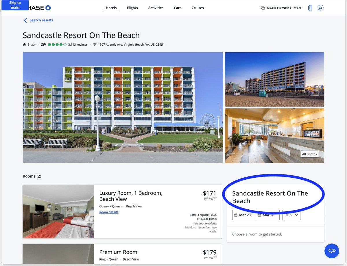 OneMore469's tweet photo. @ChaseSupport, what gives? I'm trying to book a hotel in VA Beach, but I can't trust your reviews! https://t.co/dwdEm9Qisp
