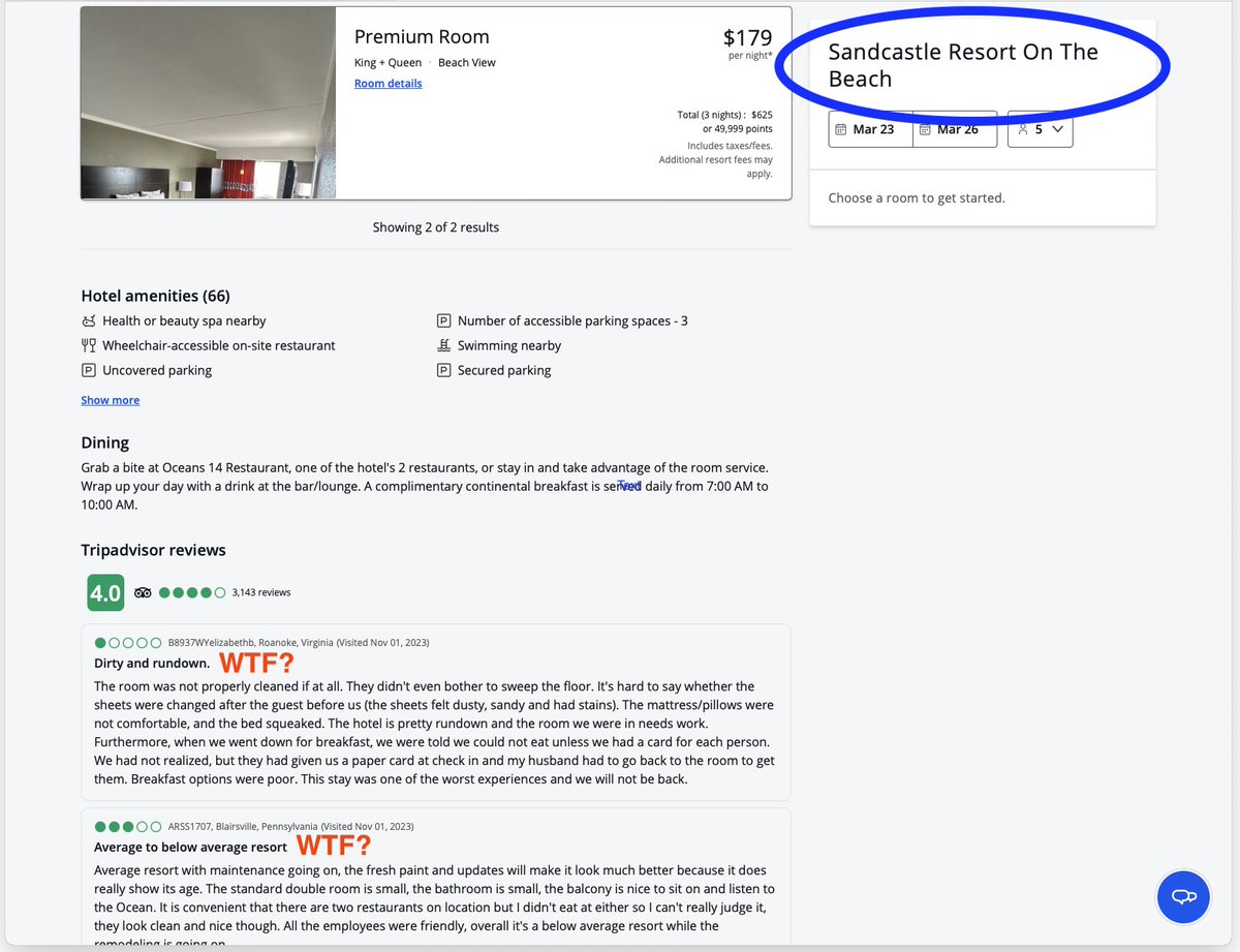 OneMore469's tweet photo. @ChaseSupport, what gives? I'm trying to book a hotel in VA Beach, but I can't trust your reviews! https://t.co/dwdEm9Qisp