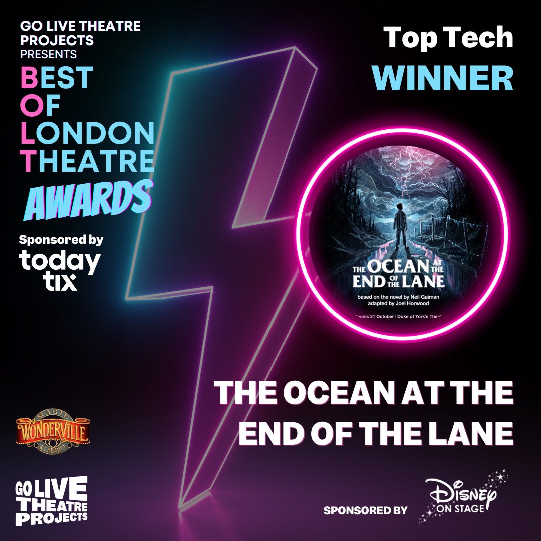 Go Live Theatre (@golivetheatre) on Twitter photo The winner of the 'Top Tech' Award at the 2024 B.O.L.T Awards is... The Ocean at the End of The Lane! ⚡️🏆 <a href="/OceanOnStage/">The Ocean at the End of the Lane</a>
Thank you to Disney On Stage for sponsoring the award!
#BOLTAwards The winner of the 'Top Tech' Award at the 2024 B.O.L.T Awards is... The Ocean at the End of The Lane! ⚡️🏆 <a href="/OceanOnStage/">The Ocean at the End of the Lane</a>
Thank you to Disney On Stage for sponsoring the award!
#BOLTAwards