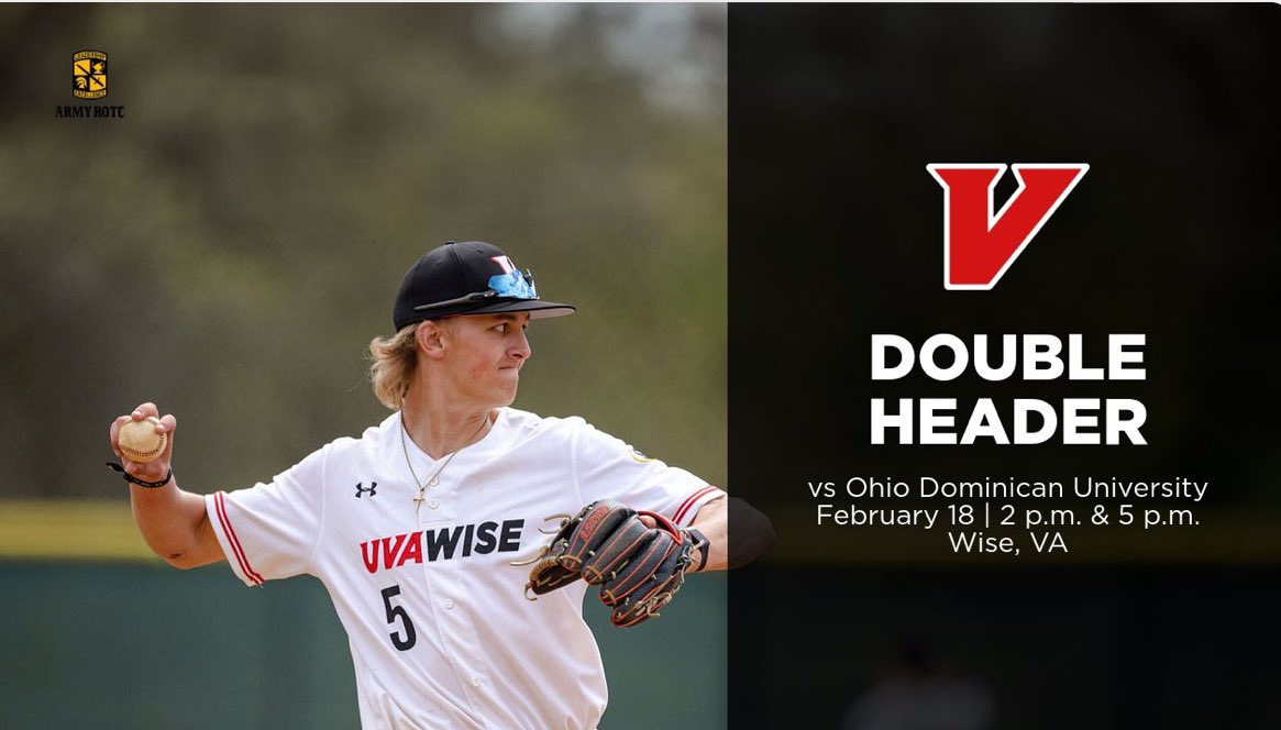 Come out to Stallard Field today as <a href="/UVAWiseBaseball/">UVA Wise Baseball</a> takes on Ohio Dominican today with a double-header starting at 2 p.m. presented by <a href="/UVAWiseArmyROTC/">UVA-Wise Army ROTC</a> and <a href="/ArmyROTC/">Army ROTC</a> !

📍 Wise, Va. (Stallard Field)
🕐 2 p.m. and 5 p.m.
📺 shorturl.at/hyHTZ
📊 shorturl.at/nqN01