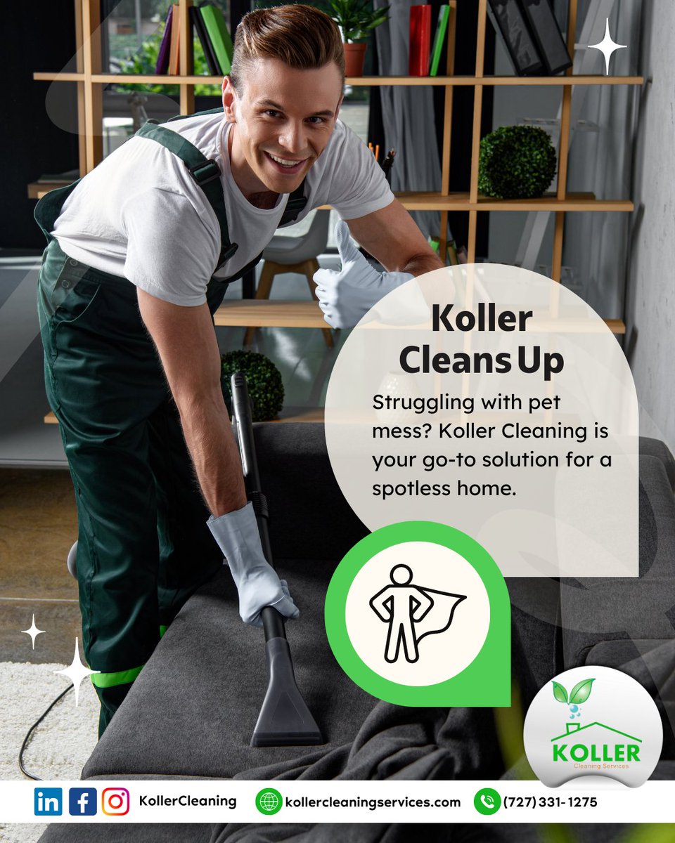 Swipe for Pawsome Tips 🐾✨!
Discover how to keep your home sparkling with pets around. From grooming hacks to organizing pet zones, we've got the secrets you need. Let Koller Cleaning help you enjoy a clean, pet-friendly home. 
#PetLovers #CleanHomeHappyHome