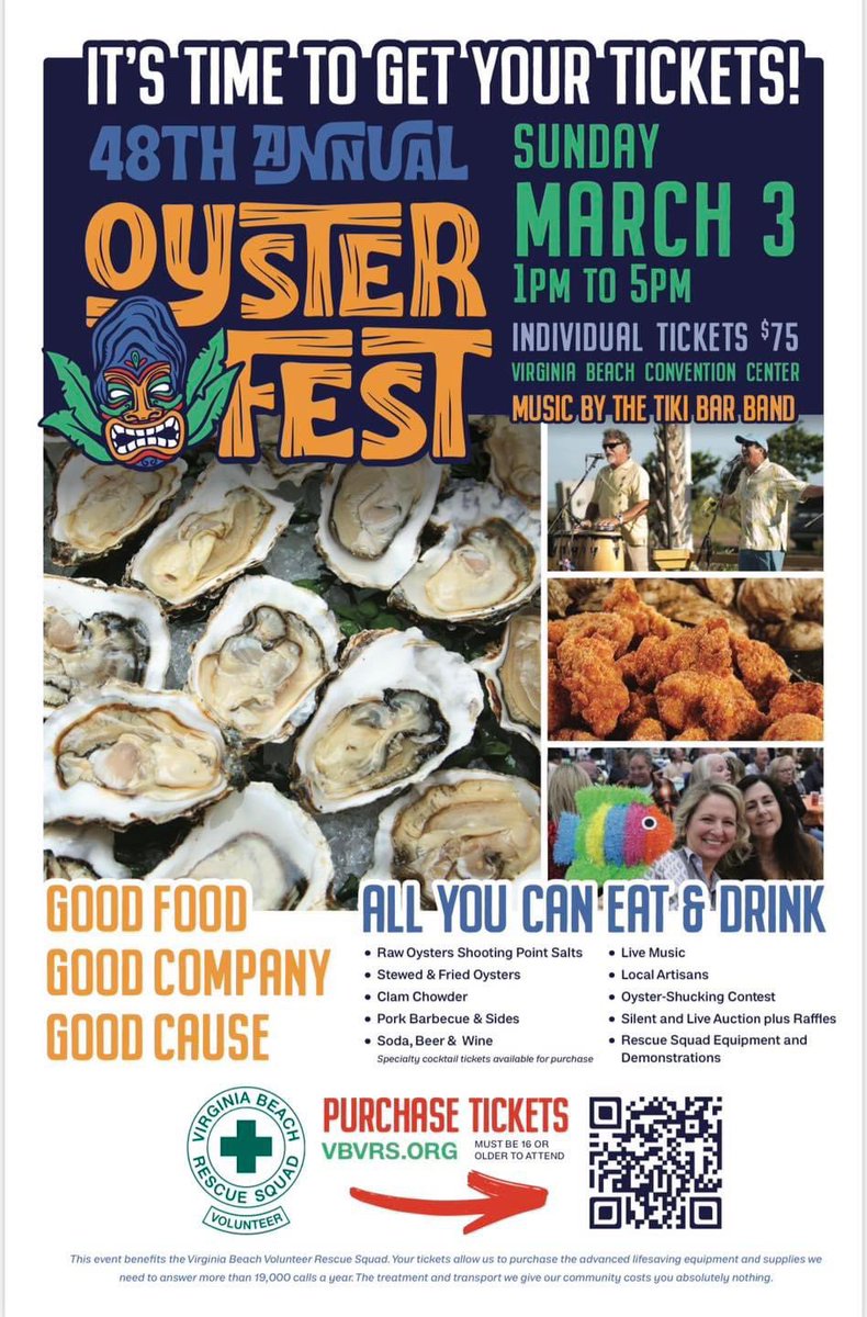 vbvrs's tweet photo. 1️⃣4️⃣ days 🙌🏻 Just 2️⃣ weeks from today is our 48th Annual Oyster Fest 🦪! 

Do you have your tickets? 🎟️ Are you interested in becoming a sponsor? 🤩 Did you pre-purchase a Oyster Fest t-shirt? 👚

If not, head to https://t.co/die3DUcb9F to do so!

#VBVRS #OysterFest #savinglives https://t.co/eATzCjuDd6