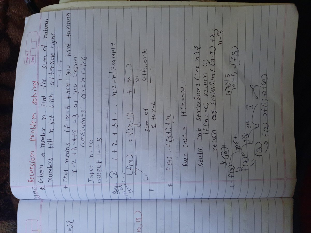 DK_DEV226's tweet photo. Day 24 :- Recursion problem solving
1 sum of series 
2 given a number n .find the sum of natural number till n but with alternative signs (+,-)
#dsa
#recursion 
#handwrittennotes 
#note 
#100daysofcode https://t.co/2WBPPkzLdm